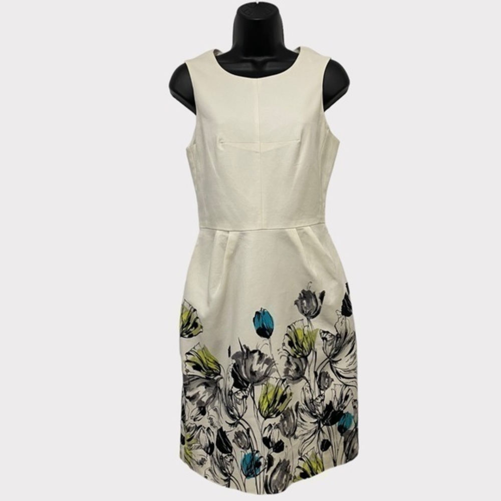 Worthington Sleeveless Off White Floral Graphic Hem Dress Size 4